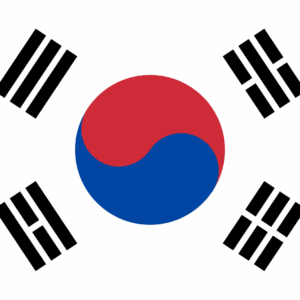 Bandera Corea Sur 90x150 círculo taegeuk rojo azul trigramas negros exterior interior