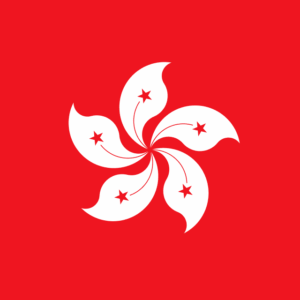 Bandera de Hong Kong con flor de bauhinia blanca sobre fondo rojo