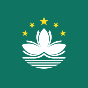 Bandera de Macao verde con flor de loto blanca y estrellas doradas