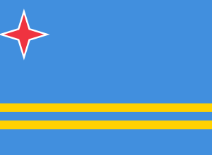 bandera de Aruba oficial azul con franjas amarillas
